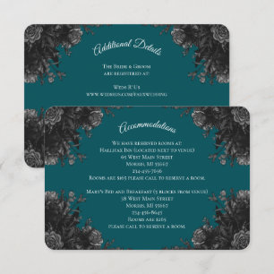 Turquoise Black Grey Roses Gothic Wedding Reply Enclosure Card