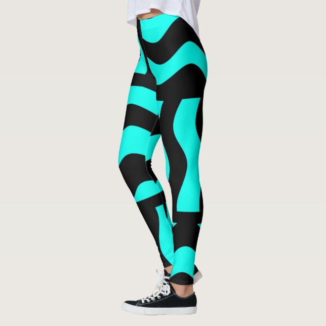 Turquoise & Black Leggings Abstract Stretch Pants (Left)