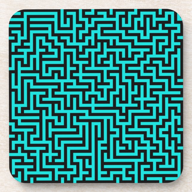 Turquoise Black Maze Lines Coaster (Front)