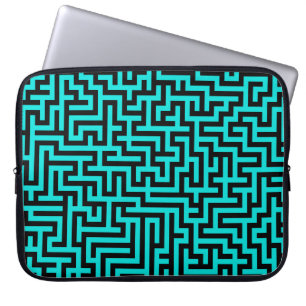Turquoise Black Maze Lines Laptop Sleeve