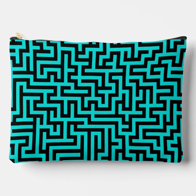 Turquoise Black Maze Lines Large Accessory Pouch (Front)