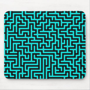 Turquoise Black Maze Lines Mouse Mat