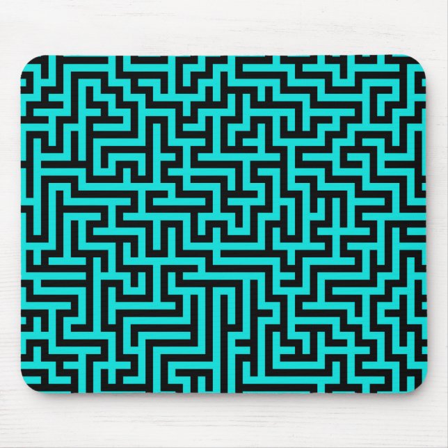 Turquoise Black Maze Lines Mouse Mat (Front)