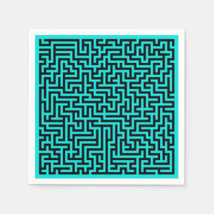 Turquoise Black Maze Lines Napkin