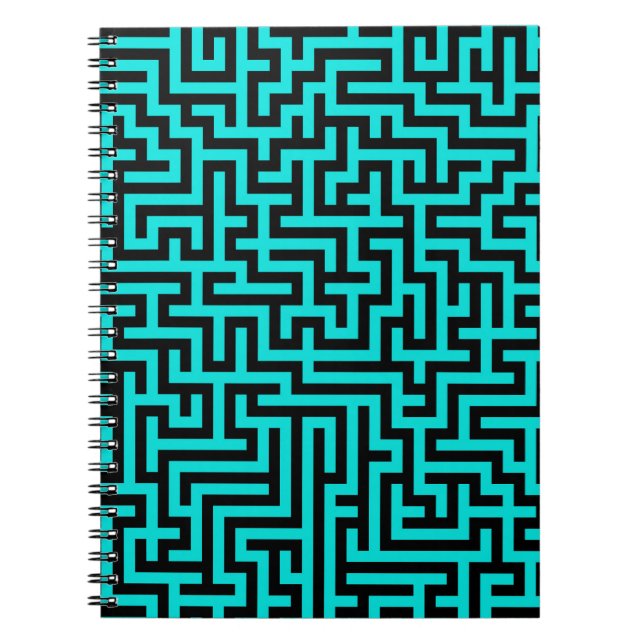 Turquoise Black Maze Lines Notebook (Front)