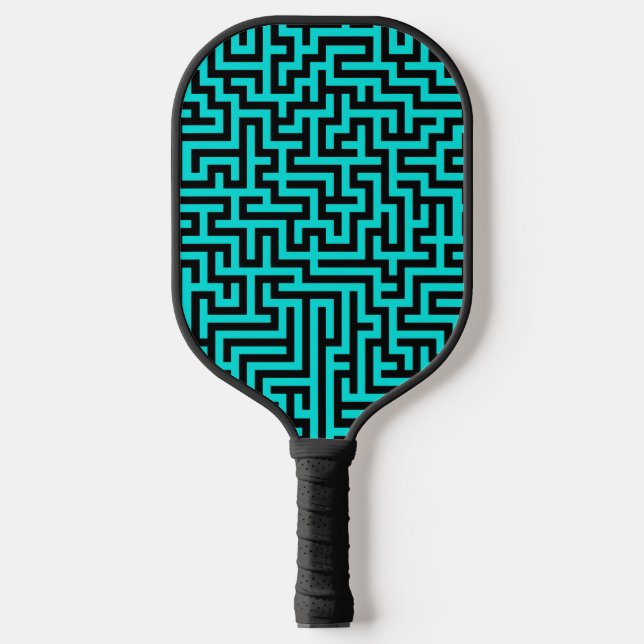 Turquoise Black Maze Lines Pickleball Paddle (Front)