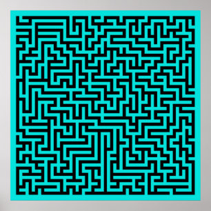 Turquoise Black Maze Lines Poster