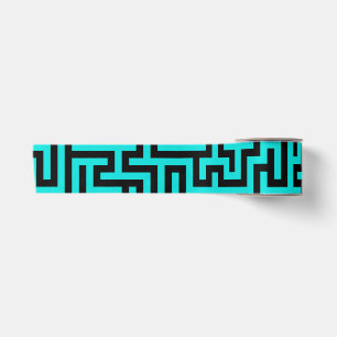 Turquoise Black Maze Lines Satin Ribbon
