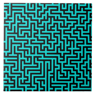 Turquoise Black Maze Lines Tile