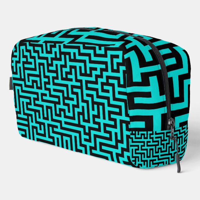 Turquoise Black Maze Lines Toiletry Bag (Right Corner)