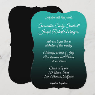 Turquoise Black Ombre Elegant Calligraphy Wedding Invitation