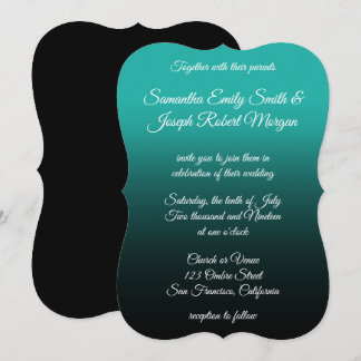 Turquoise Black Ombre Elegant Calligraphy Wedding Invitation