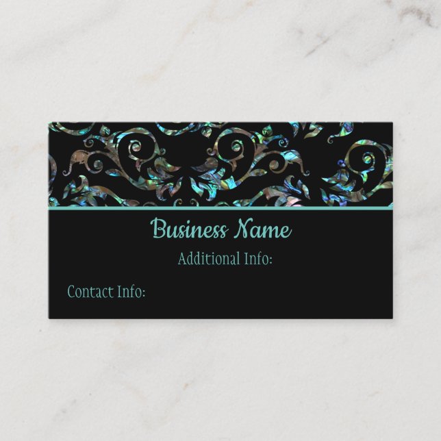 Turquoise & Black Pearl Floral Business Card (Front)