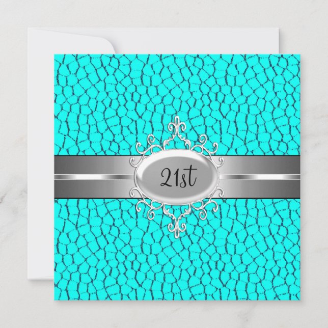 Turquoise Black Silver Jewel 21st Birthday Party Invitation (Front)