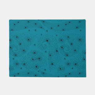 Turquoise Black Stars Constellations Dots Spiral Doormat