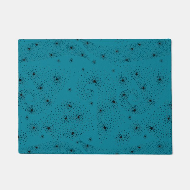 Turquoise Black Stars Constellations Dots Spiral Doormat (Front)
