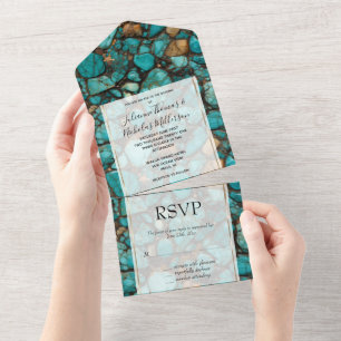 Turquoise Black Stones All In One Invitation