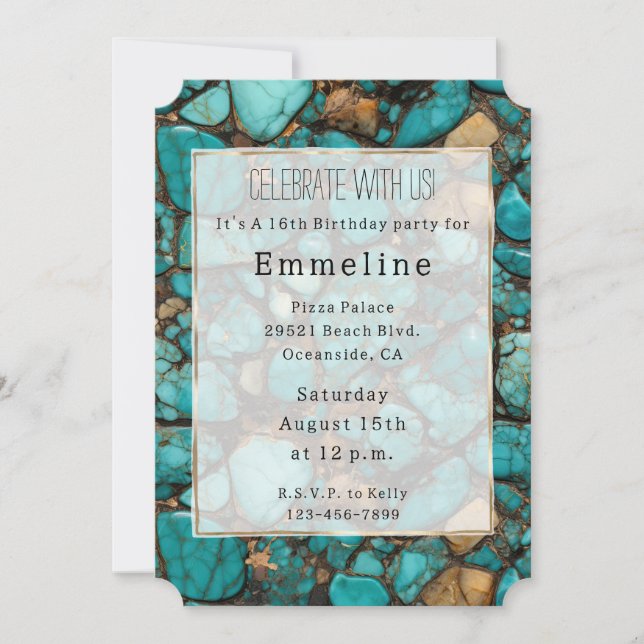 Turquoise Black Stones Invitation (Front)