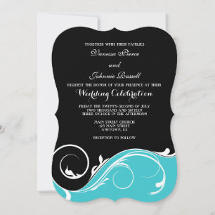 Turquoise Black Swirl Bracket Wedding Invites