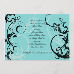Turquoise Black Swirl Bridal Shower Invitation