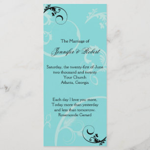 Turquoise Black Swirl Flourish Wedding Program Programme