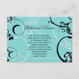 Turquoise Black Swirl Wedding Rehearsal Dinner Invitation