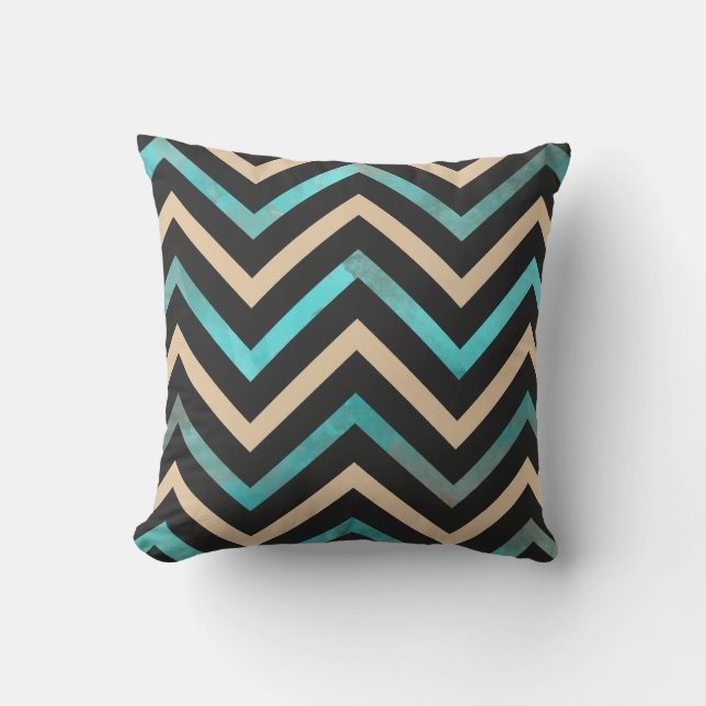 Turquoise Black Tan Chevron Cushion (Front)