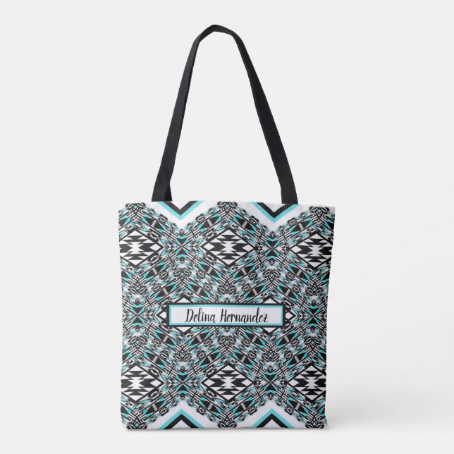 Turquoise & Black Tribal Tapestry Tote (Back)