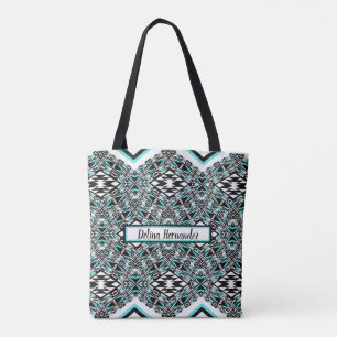 Turquoise & Black Tribal Tapestry Tote Bag
