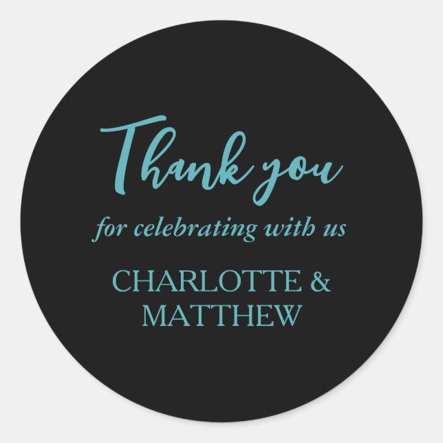 Turquoise & Black Wedding Classic Round Sticker (Front)