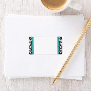 Turquoise, Black White Damask Wedding Address Label