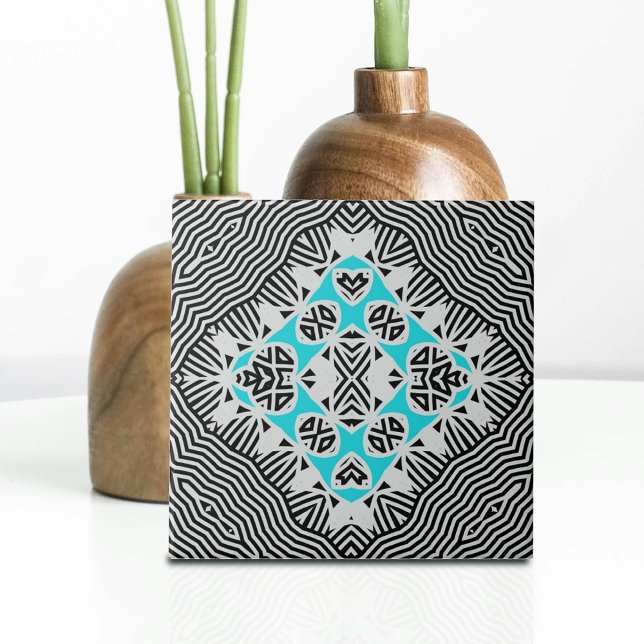 Turquoise Black White Geometric Dynamic Lines  Tile (Creator Uploaded)