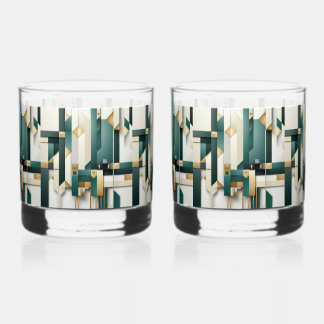 Turquoise Black White Gold Modern Geometric  Whiskey Glass