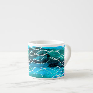Turquoise, Black, White 'Waves'  Espresso Mug