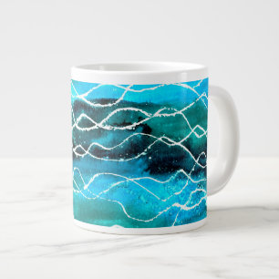Turquoise, Black, White 'Waves'  Jumbo Mug