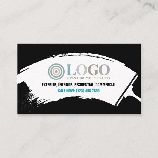 Turquoise Black Your Logo Window Cleaning Business Card (Front)