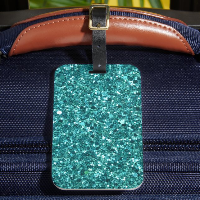 Turquoise Bling, sparkle and glitter Luggage Tag (Front Insitu 2)