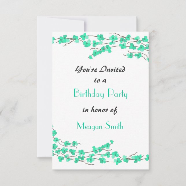 Turquoise Blossom Birthday Party Invitation (Front)