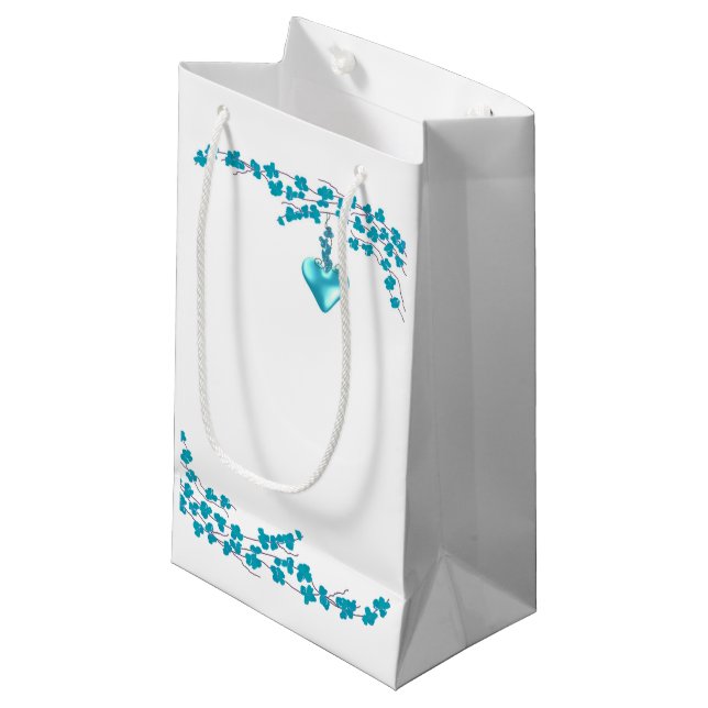 Turquoise Blossoms Small Gift Bag (Front Angled)