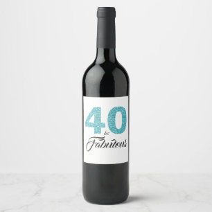 Turquoise Blue 40 and Fabulous 40th Birthday Party Wine Label