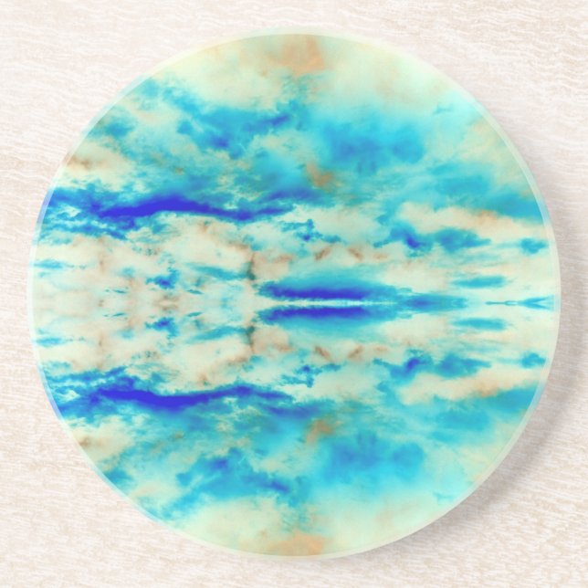 Turquoise blue abstract art cream  coaster (Front)