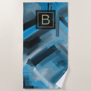 Turquoise Blue Abstract Art Painting & Typography Beach Towel
