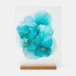 Turquoise Blue Abstract Fluid Art Acrylic Sign