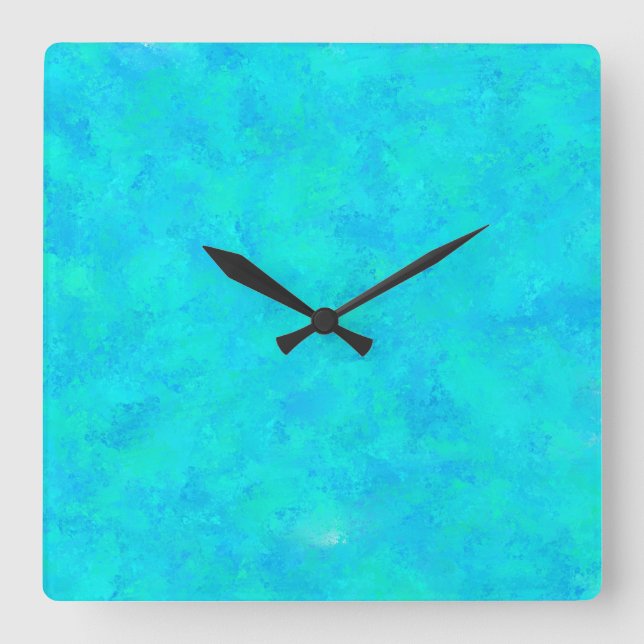 Turquoise Blue Abstract Pattern Square Wall Clock (Front)