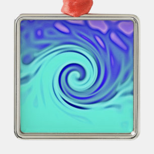 Turquoise Blue Abstract Wave Art Metal Tree Decoration