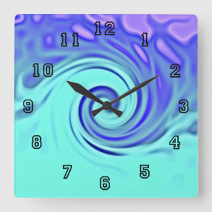 Turquoise Blue Abstract Wave Art Square Wall Clock