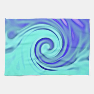 Turquoise Blue Abstract Wave Art Tea Towel