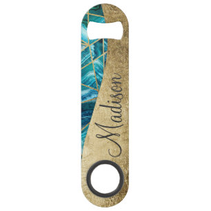 Turquoise Blue Agate Black Gold Geometric Monogram