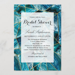 Turquoise Blue Agate Black Gold Geometric Triangle Invitation