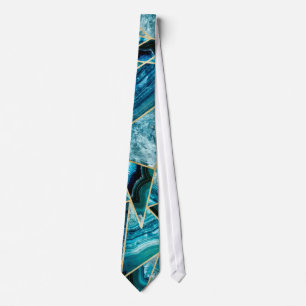 Turquoise Blue Agate Black Gold Geometric Triangle Tie